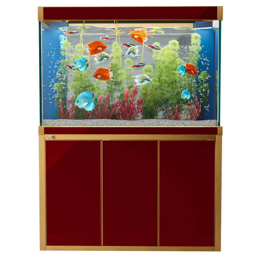 Pecera de vidrio templado Aqua Dream de 135 galones, roja y dorada