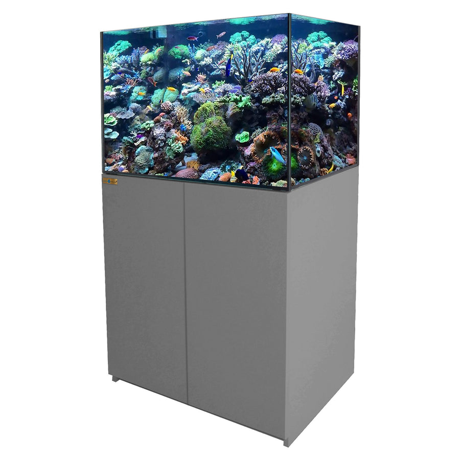 100 Gallon Fish Tank Coral Reef Aquarium With Stand, Built in Sump, Ultra Clear Glass - Silver