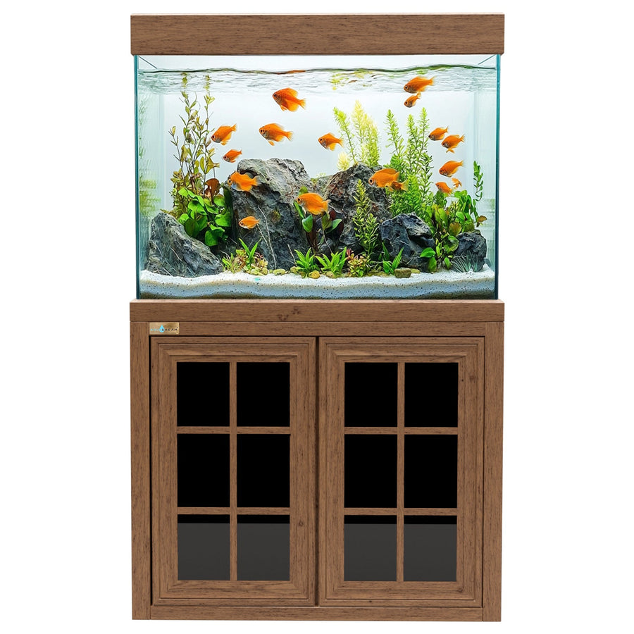 Pecera Aqua Dream de 100 galones con vidrio templado color madera oscura