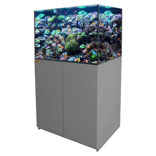 100 Gallon Fish Tank Coral Reef Aquarium With Stand, Built in Sump, Ultra Clear Glass - Silver