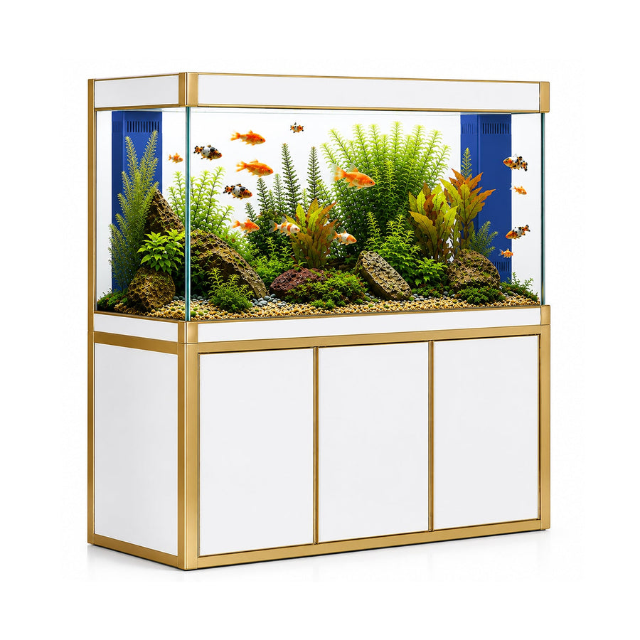 Aqua Dream 135 Gallon Tempered Glass Aquarium White and Gold