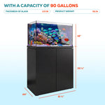 Acuario de Arrecife Todo en Uno de 90 Galones | Tanque de Vidrio Templado con Sumidero Integrado, Luz LED para Corales, Skimmer de Proteínas y Gabinete de Aluminio — Negro