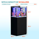 63 Gallon All-in-One Reef Aquarium | Ultra-Clear Low-Iron Glass Tank with Built-in Sump Filter System – All Black Rimless Design, 40 Gal Tank + 23 Gal Sump, Complete Plumbing Included