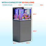 Acuario Arrecife Todo en Uno de 63 Galones | Tanque de Vidrio de Bajo Contenido en Hierro Ultra Claro con Sistema de Filtración Sump Incorporado – Diseño sin Marco Plateado, Tanque de 40 Gal + Sump de 23 Gal, Plomería Completa Incluida