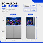 100 Gallon Fish Tank Coral Reef Aquarium With Stand, Built in Sump, Ultra Clear Glass - Silver