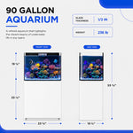 90 Gallon Coral Reef Aquarium Ultra Clear Glass Tank & Built in Sump All White