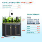 175 Gallon Plants Ranchu Aquarium with Ultra Clear Glass and Built in Sump All Black