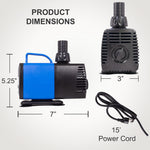 Aqua Dream 1200 GPH Amphibious Pond Fountain Water Feature Pump 15’ SJTW 3-Prong Plug