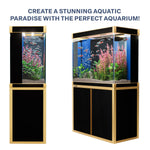 Acuario de vidrio templado Aqua Dream de 100 galones, negro y dorado