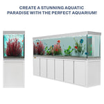 Acuario todo en uno de 500 galones con soporte de aluminio, sumidero incorporado y luz LED | Tanque de vidrio templado ultra claro de bajo contenido en hierro — Listo para agua salada y dulce, blanco plateado