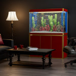 Pecera de vidrio templado Aqua Dream de 135 galones, roja y dorada