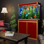 Acuario de vidrio templado Aqua Dream de 100 galones, rojo y dorado