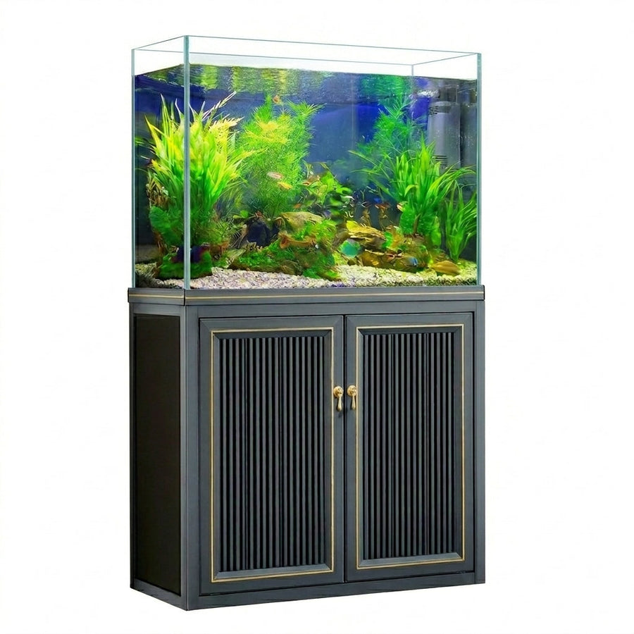 50 Gallon Aquarium with Cabinet Stand | Modern Glass Fish Tank - Dark Grey