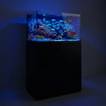 Acuario de Arrecife Todo en Uno de 90 Galones | Tanque de Vidrio Templado con Sumidero Integrado, Luz LED para Corales, Skimmer de Proteínas y Gabinete de Aluminio — Negro