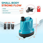 Bomba de agua de succión inferior Aqua Dream 924 GPH - 75W de bajo consumo energético, baja succión